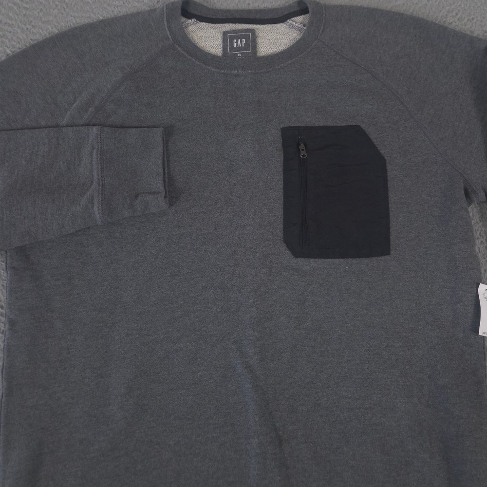 Gap Sweatshirt Mens XL Grey Lived-in Zip Pocket French Terry Raglan Crewneck NEW